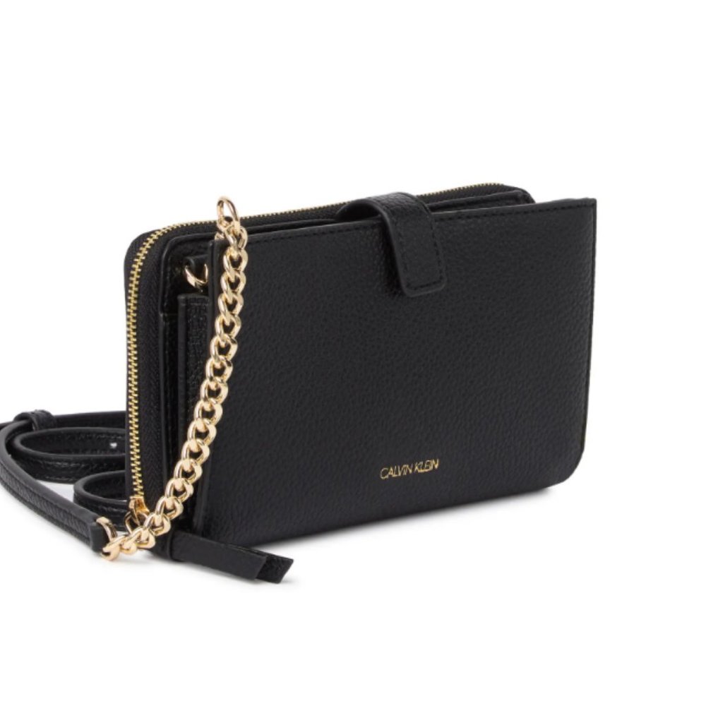 NEW Calvin Klein Black Saffiano Bag Wallet on Chain Crossbody Strap Purse NWT!